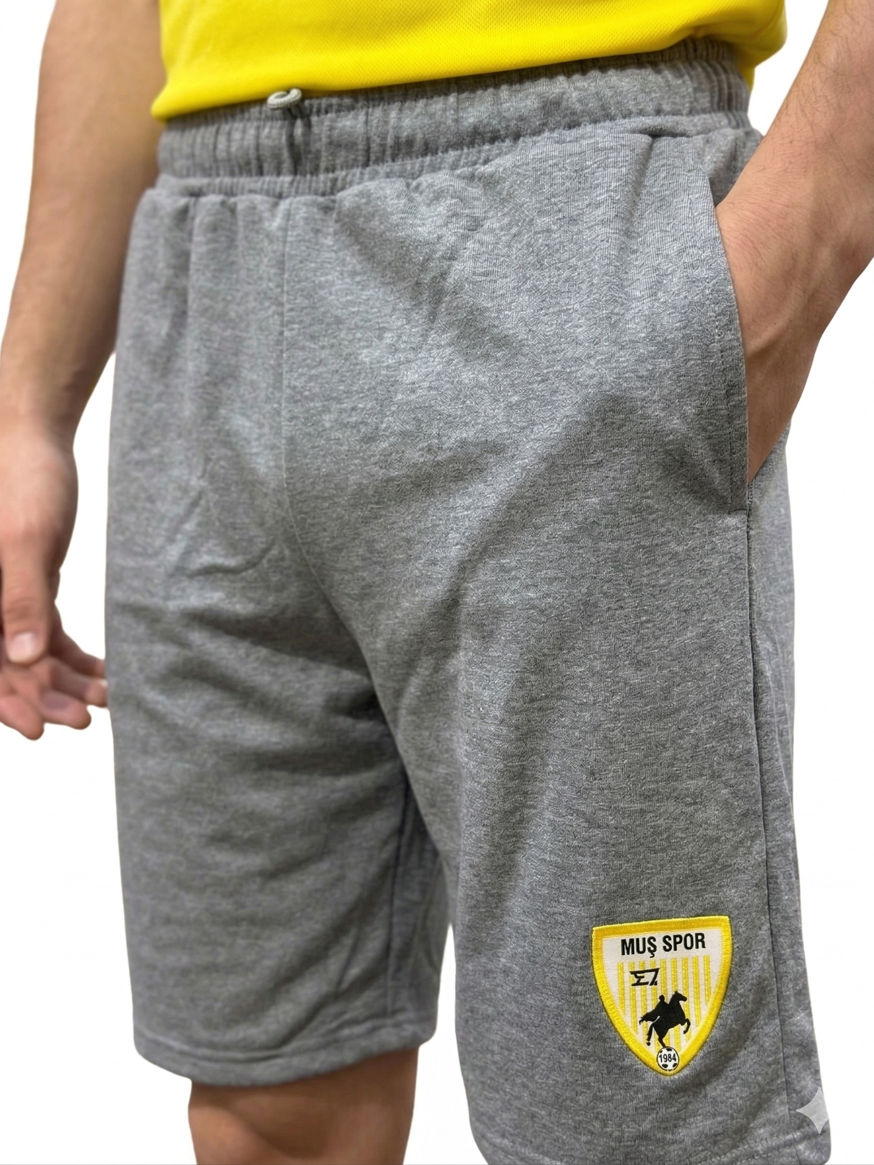 Muş Spor Lisanslı Gri Melanj Günlük Şort